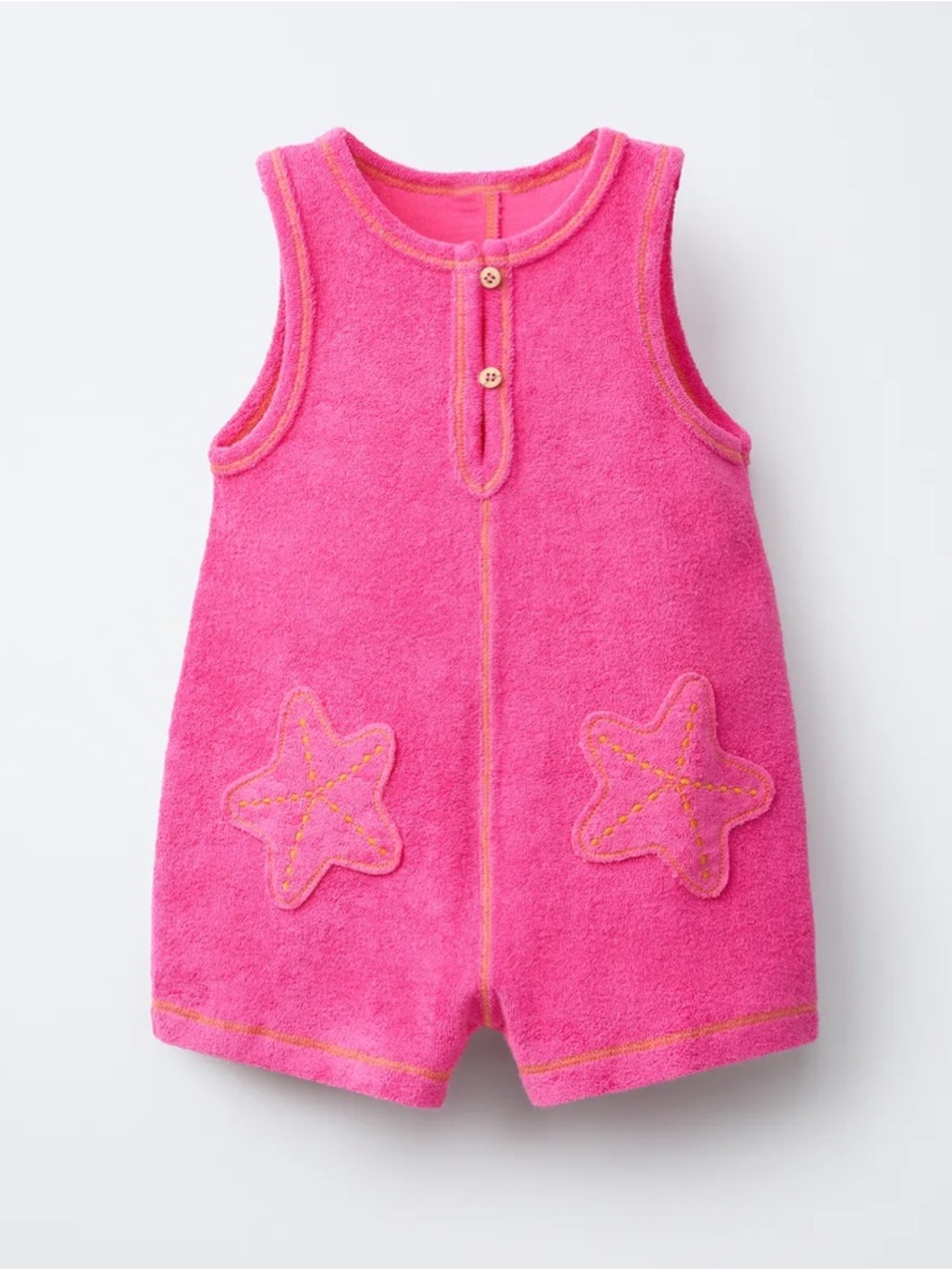 Zara Hot Pink Terry Romper with Star Pockets